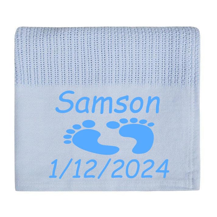 Personalised Embroidered Baby Blanket for Boys FEET DESIGN