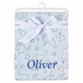 Personalised Baby Boys Newborn Soft Blankets Jacquard Elephant Plush Fleece Pram Crib Blue Blanket