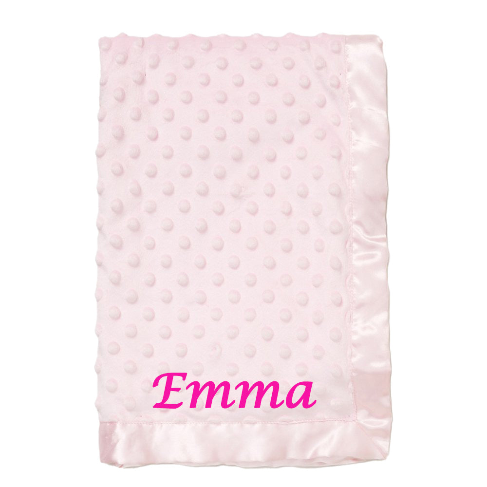 Personalised Baby Pink Blanket Soft Bubble Wrap Satin Edge Embroidered Name