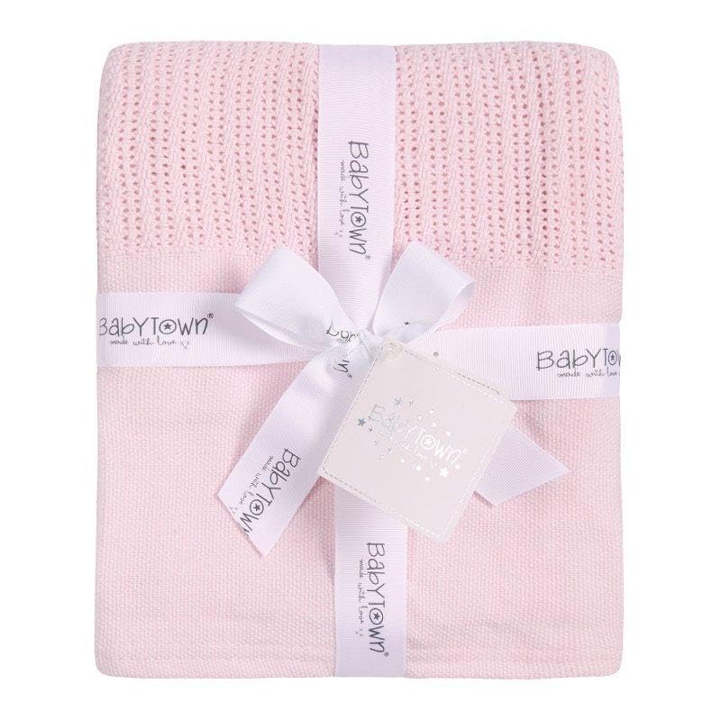 Baby Town Heavy Knit Cellular Panel Blanket, 100% Combined Cotton, Baby Pink, 70x110cm