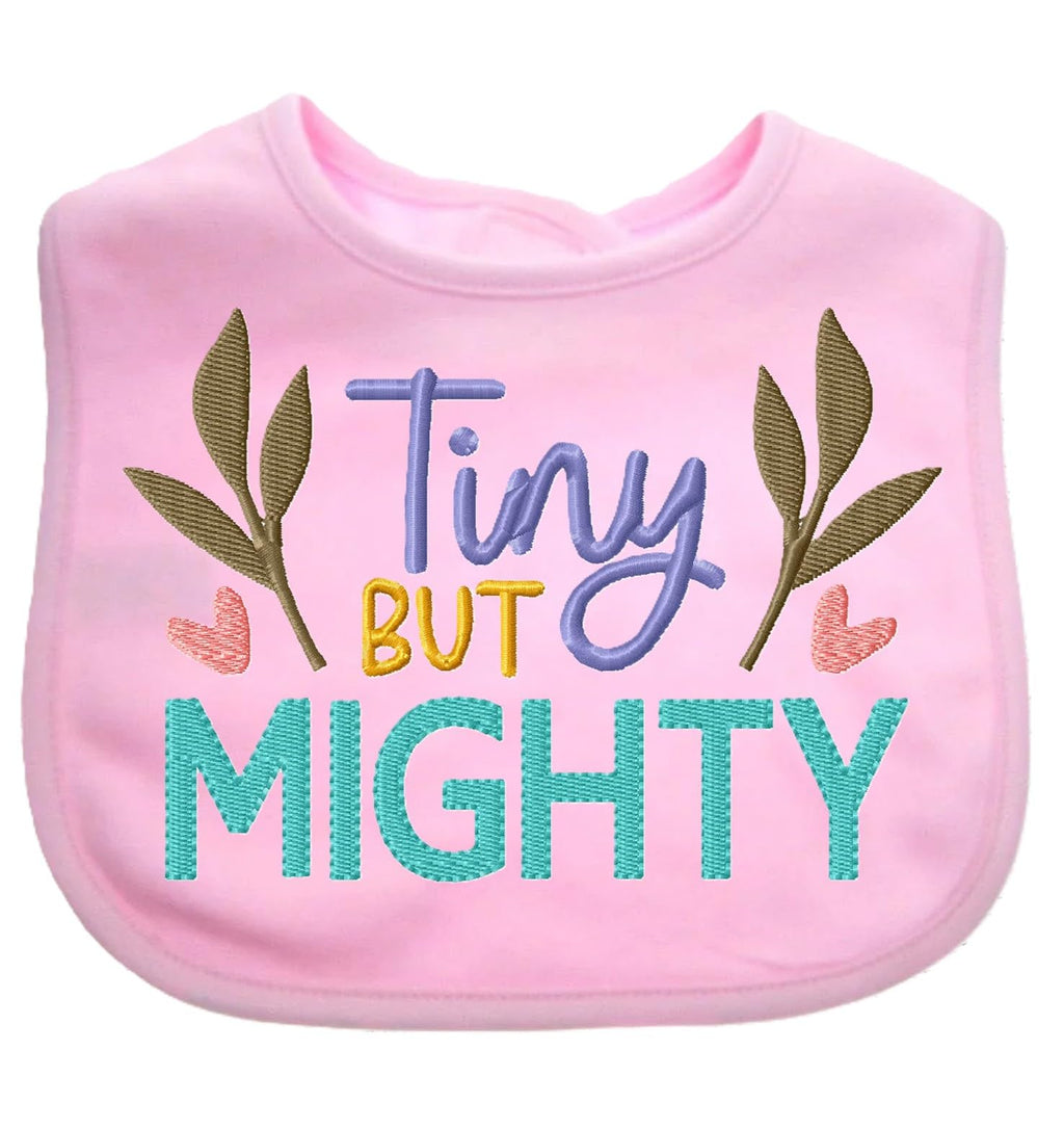 Funny Baby Bib Tiny But MIGHTY Boy Girl Gift EMBROIDERED BABY BIB