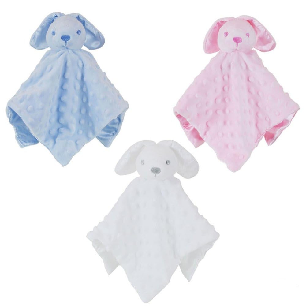 Baby Soft Touch Satin Silk Bunny Rabbit Comforter Blanket, Security Blankie, Blue Pink White