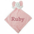 Personalised Pink Waffle Elephant Comforter, Soft Security Blanket for Baby Embroidered with a name of your choice