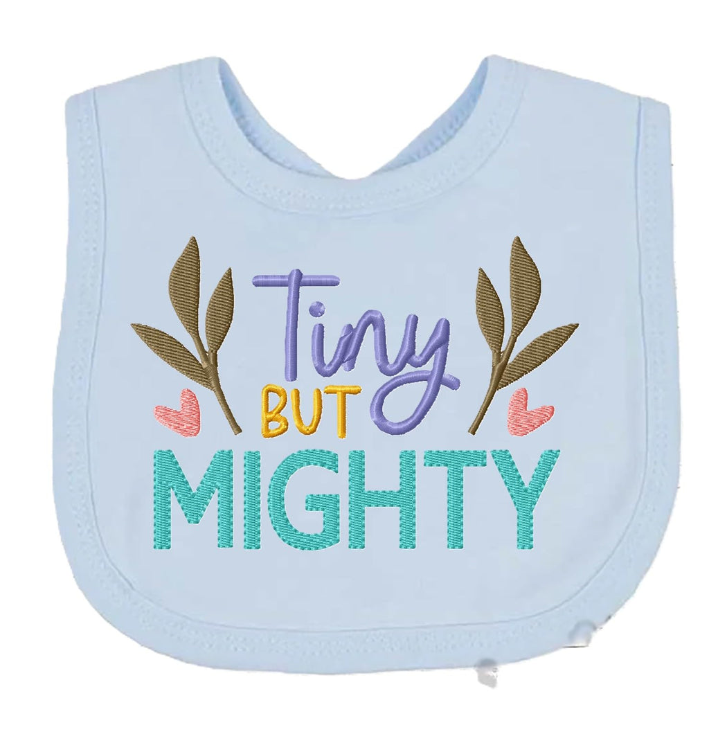 Funny Baby Bib Tiny But MIGHTY Boy Girl Gift EMBROIDERED BABY BIB