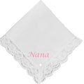 Lace Personalised Handkerchief - Embroidered Name on White Cotton Ladies Hanky