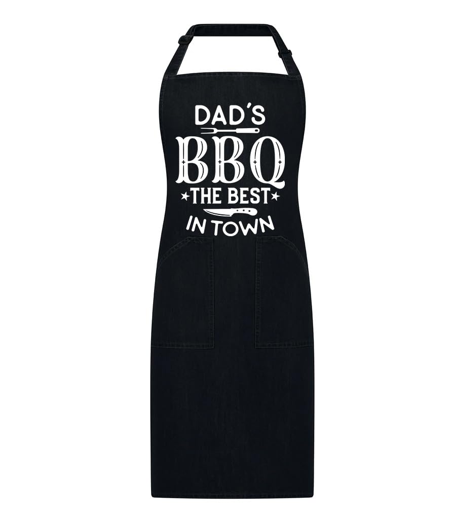 Dads BBQ Apron Novelty BBQ with 2 Pockets Black Apron Dads BBQ The Best In Town