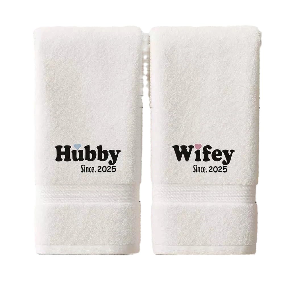 2 Pcs Wifey Hubby Hand Towels 100% Cotton Embroidered Bathroom Towel Gift for Valentine's Day Wife Husband Wedding Engagement Anniversary.