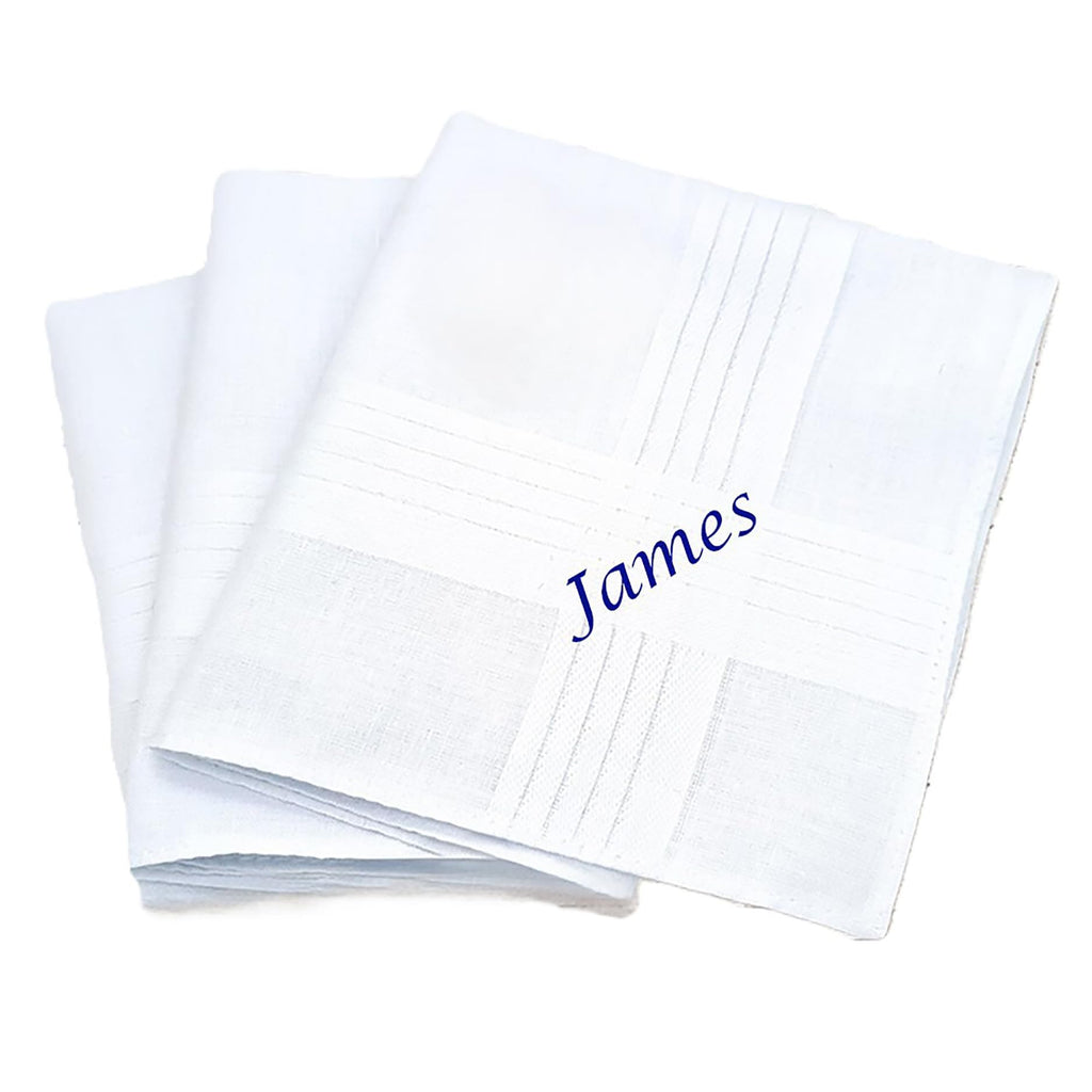 Set of 3 Embroidered Gents Hankies up to 11 letters Personalised Handkerchiefs