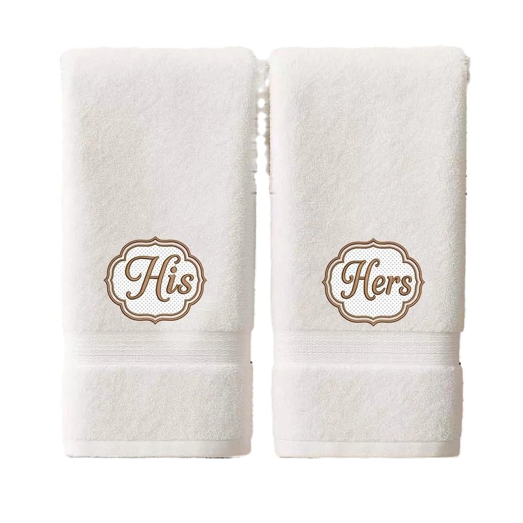2 Pcs His & Hers Hand Towels 100% Cotton Embroidered Bathroom Towel Gift for Valentine's Day Wife Husband Wedding Engagement Anniversary.