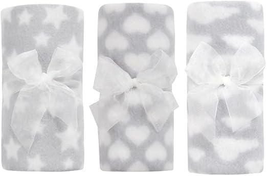 Set of 3 Newborn Baby Girl Boy Unisex Soft Light Weight Fleece Blankets/ Multi Purpose Patterned Comforter| Fits for Moses Basket Pram Crib Travel Car Home| 75 X75 CM| Economy Pack| Gift Idea