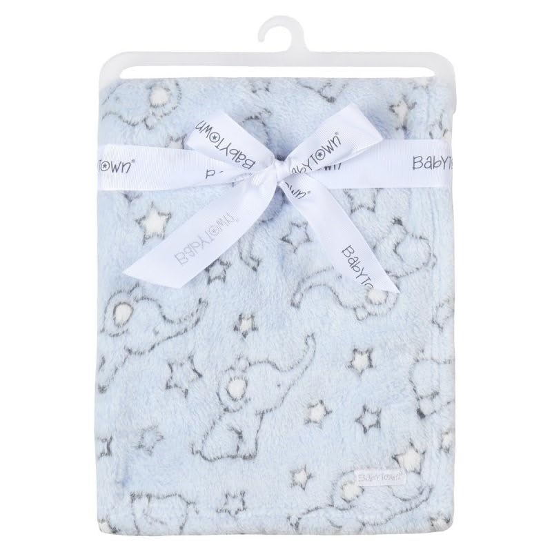 Baby Boys Newborn Soft Blankets Jacquard Elephant Plush Fleece Pram Crib Blue Blanket